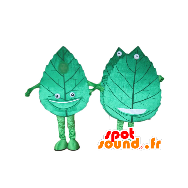 2 gigantische mascottes en glimlachen groene bladeren - MASFR24500 - mascottes planten