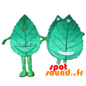 2 giant mascots and smiling green leaves - MASFR24500 - Mascots of plants