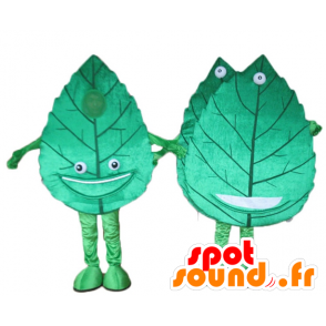 2 mascotes gigantes e sorrindo folhas verdes - MASFR24500 - plantas mascotes