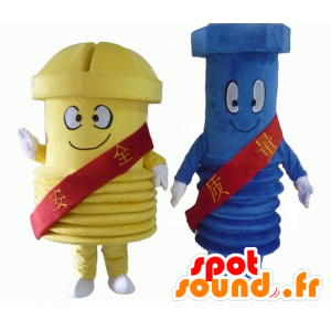 2 mascotte vite giganti, uno blu e uno giallo - MASFR24502 - Mascotte di oggetti