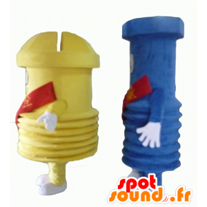 2 mascotes parafuso gigante, um azul e um amarelo - MASFR24502 - objetos mascotes