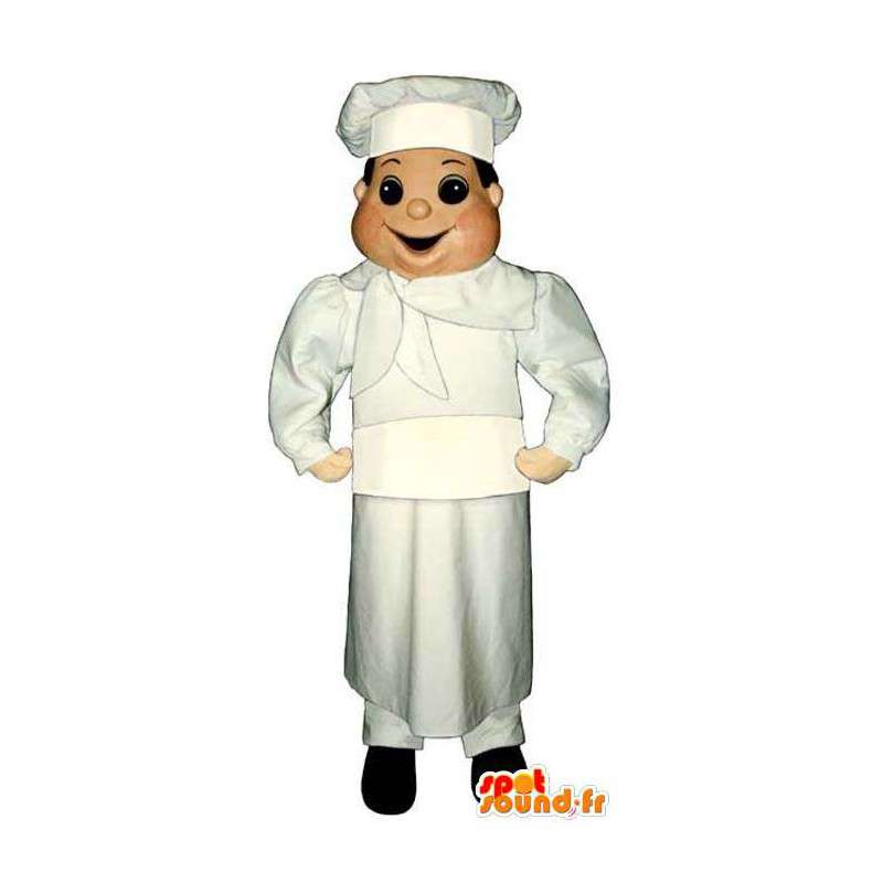 Mascote cozinheiro com um avental e chapéu de chef - MASFR006702 - Mascotes homem