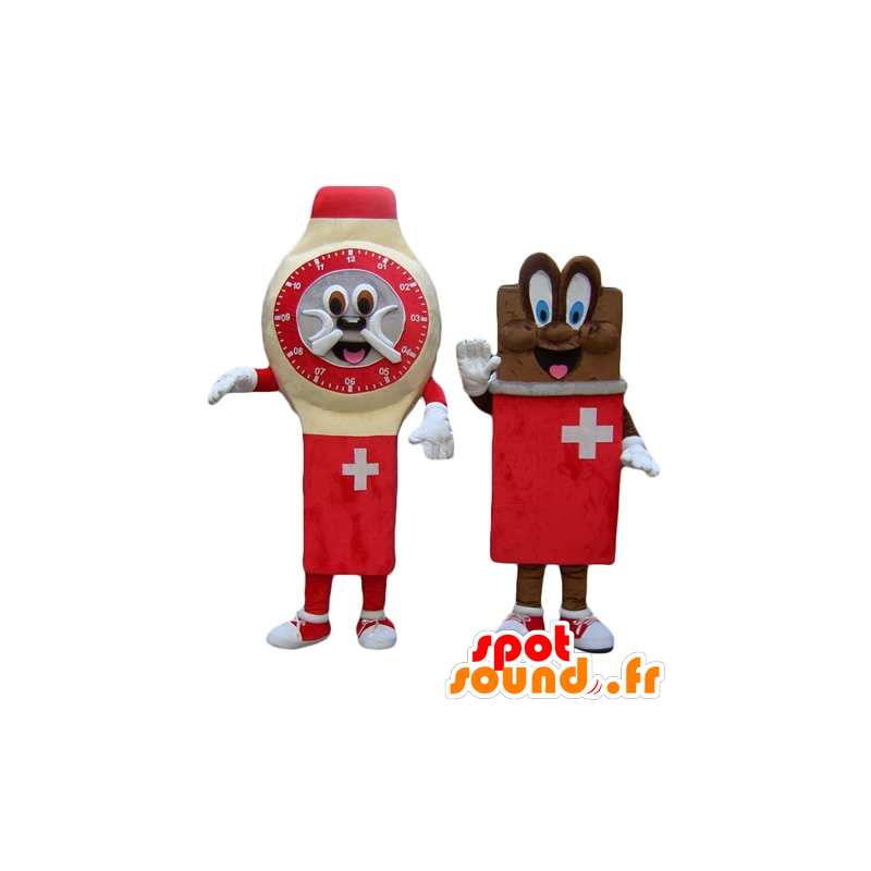 Dos mascotas, un reloj, y una barra de chocolate, suizos - MASFR24504 - Mascotas de objetos