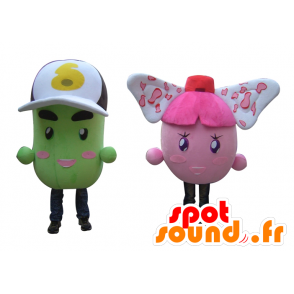 2 mascotes bonecos de neve colorido, rosa e batatas verdes - MASFR24505 - Mascotes não classificados
