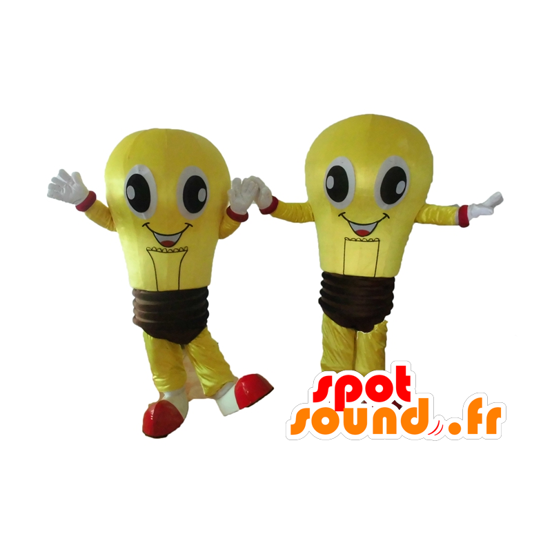 2 mascots of yellow bulbs and brown, very smiling - MASFR24506 - Mascots bulb