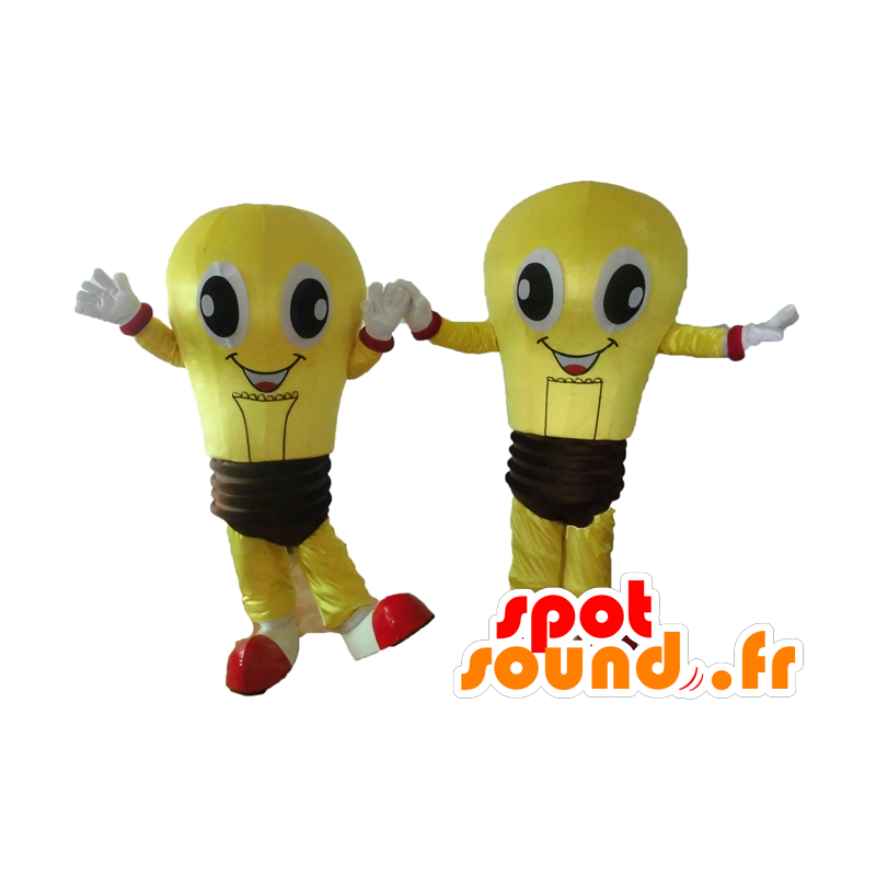 2 mascottes van gele bollen en bruine, zeer glimlachen - MASFR24506 - mascottes Bulb