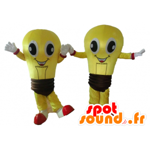 2 mascottes van gele bollen en bruine, zeer glimlachen - MASFR24506 - mascottes Bulb