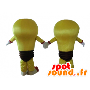 2 mascotes de lâmpadas amarelas e castanho, muito sorriso - MASFR24506 - mascotes Bulb