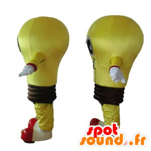 2 mascotte di lampadine gialle e marrone, molto sorridente - MASFR24506 - Lampadina mascotte