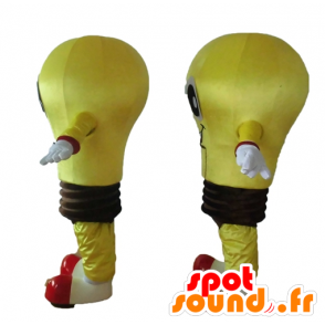 2 maskoter av gule lyspærer og brune, meget smilende - MASFR24506 - Maskoter Bulb
