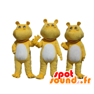 3 gula och vita flodhästmaskoter - Spotsound maskot