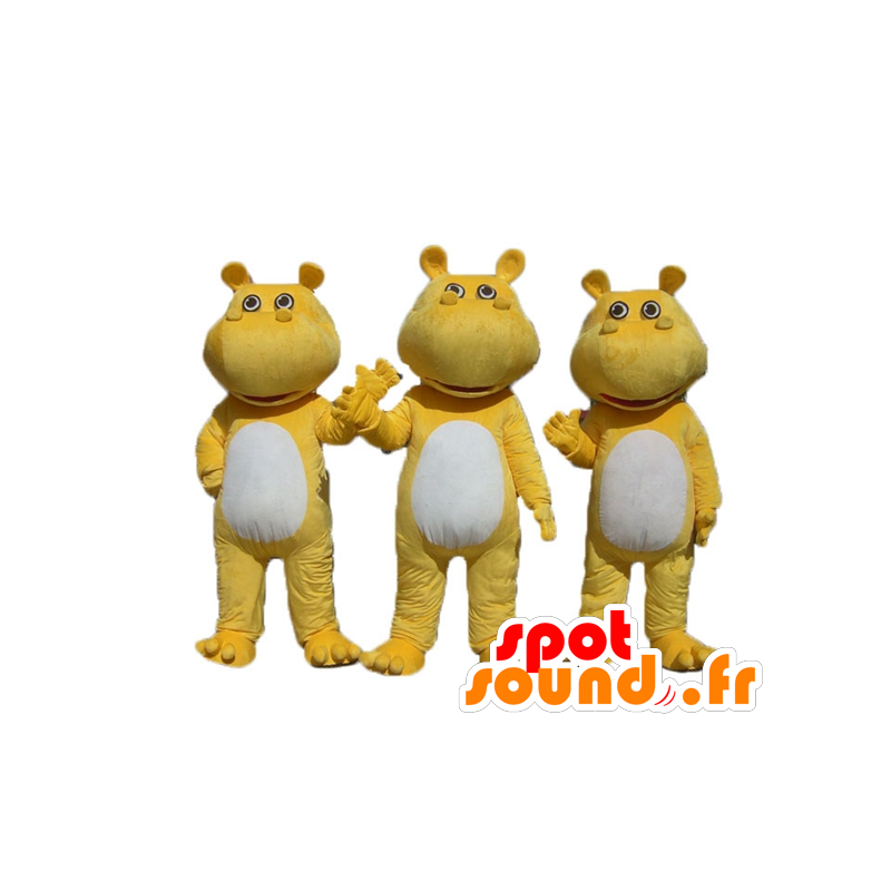 3 gele en witte nijlpaard mascottes - MASFR24507 - Hippo Mascottes