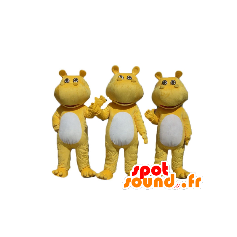 3 yellow and white hippo mascots - MASFR24507 - Mascots hippopotamus