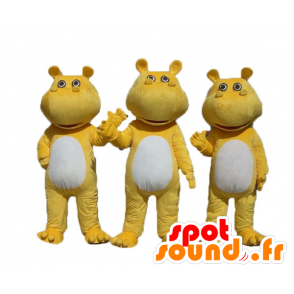 3 gele en witte nijlpaard mascottes - MASFR24507 - Hippo Mascottes