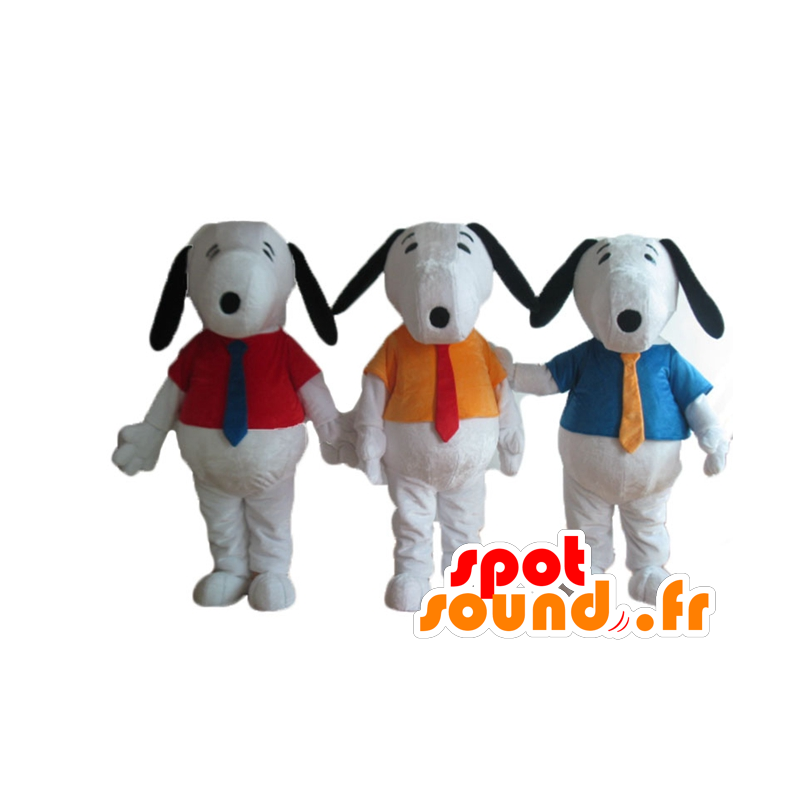 3 mascotes Snoopy cão branco famoso desenho animado - MASFR24508 - mascotes Snoopy