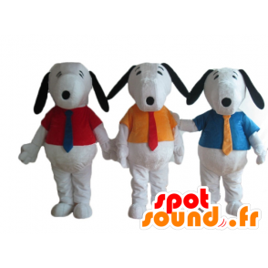 3 mascotes Snoopy cão branco famoso desenho animado - MASFR24508 - mascotes Snoopy