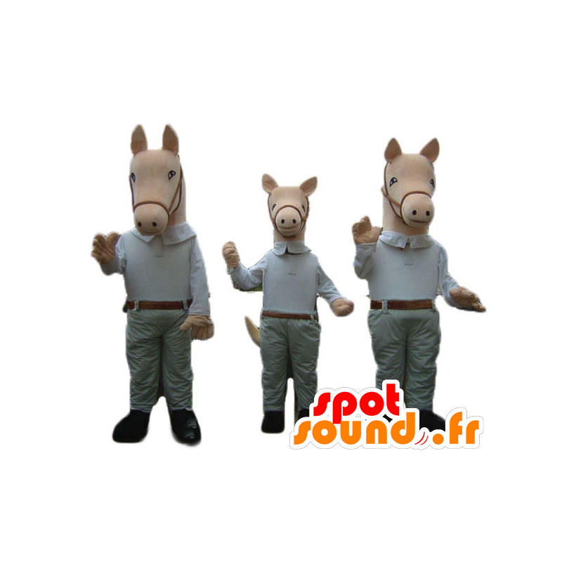 3 hestemaskotter, klædt i skjorte og bukser - Spotsound maskot
