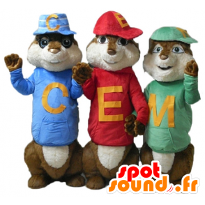 3 Maskottchen Eichhörnchen, Alvin und die Chipmunks - MASFR24512 - Maskottchen berühmte Persönlichkeiten