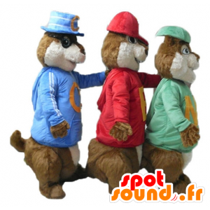 3 Maskottchen Eichhörnchen, Alvin und die Chipmunks - MASFR24512 - Maskottchen berühmte Persönlichkeiten