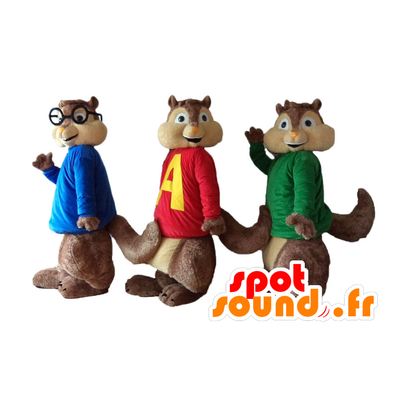 3 Maskottchen Eichhörnchen, Alvin und die Chipmunks - MASFR24514 - Maskottchen berühmte Persönlichkeiten
