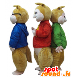 3 Maskottchen Eichhörnchen, Alvin und die Chipmunks - MASFR24515 - Maskottchen berühmte Persönlichkeiten