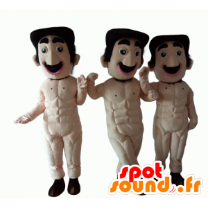 3 mascotte di uomini con i baffi, nuda - MASFR24516 - Umani mascotte
