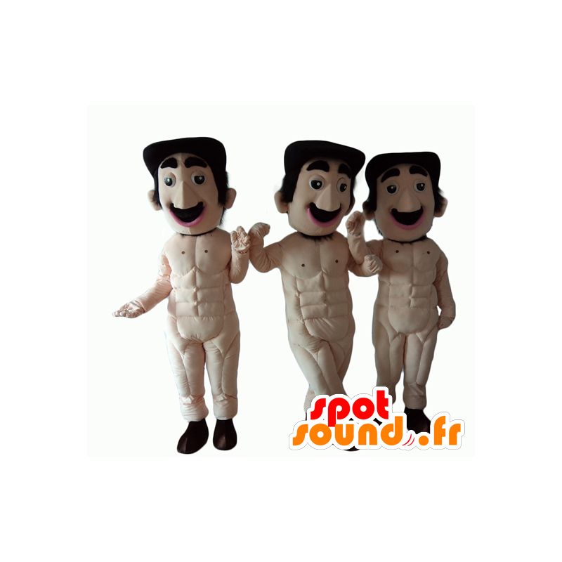 3 mascotes dos homens com bigodes, nua - MASFR24516 - Mascotes homem