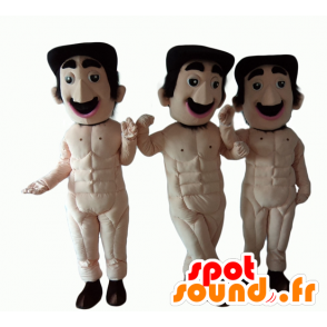 3 mascotes dos homens com bigodes, nua - MASFR24516 - Mascotes homem