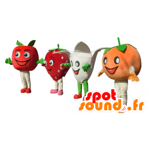 4 mascots, a tomato, a strawberry, a flower and a tangerine - MASFR24518 - Mascots for fruit and vegetables
