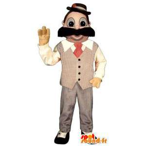 Maskotman i kostym med en stor mustasch - Spotsound maskot