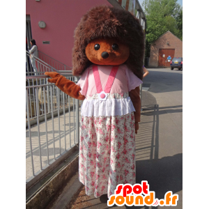 Sylvanian maskot, hnědý ježek s růžových šatech - MASFR25003 - Yuru-Chara japonské Maskoti