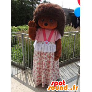 Mascote Sylvanian, ouriço marrom com um vestido rosa - MASFR25003 - Yuru-Chara Mascotes japoneses