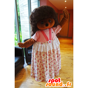 Sylvanian μασκότ, καφέ σκαντζόχοιρος με ένα ροζ φόρεμα - MASFR25003 - Yuru-Χαρά ιαπωνική Μασκότ