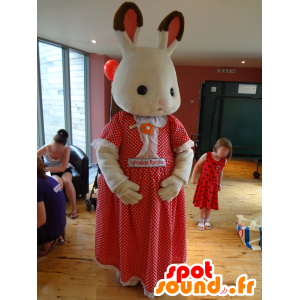 Mascot Sylvanian familie, hvit kanin i en rød kjole - MASFR25004 - Yuru-Chara japanske Mascots