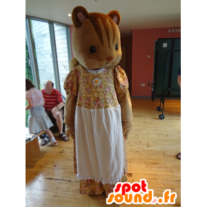 Maskot Sylvanian Rodina hnědého veverka ve žlutých šatech - MASFR25005 - Yuru-Chara japonské Maskoti