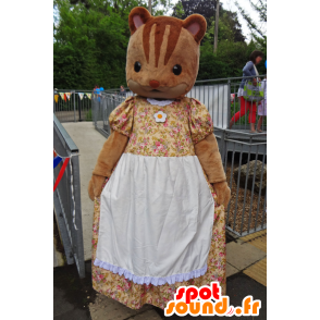 Maskot Sylvanian Rodina hnědého veverka ve žlutých šatech - MASFR25005 - Yuru-Chara japonské Maskoti