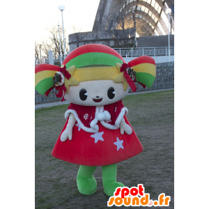 マスコットキララちゃん、カラフルな女の子、笑顔の人形-MASFR25008-日本のゆるキャラのマスコット
