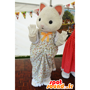 Maskot Sylvanian rodiny, bílý kocour šaty - MASFR25010 - Yuru-Chara japonské Maskoti