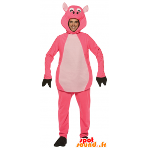 Pink og hvid gris maskot - Spotsound maskot kostume
