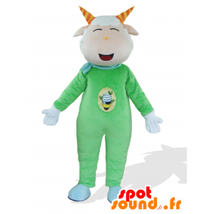 Mascotte de Green goat, chèvre rose et blanche, habillée en vert - MASFR25018 - Mascottes Yuru-Chara Japonaises