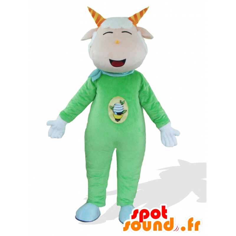 Mascot Goat grønn, rosa og hvit geit, kledd i grønt - MASFR25018 - Yuru-Chara japanske Mascots