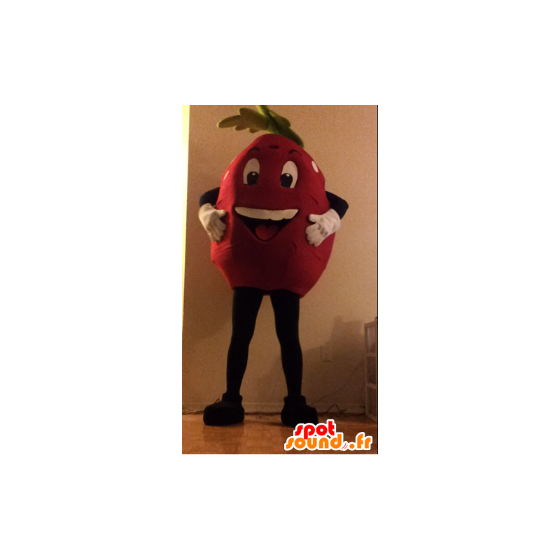 Mascot kæmpe jordbær, rød og hvid, prikker - Spotsound maskot