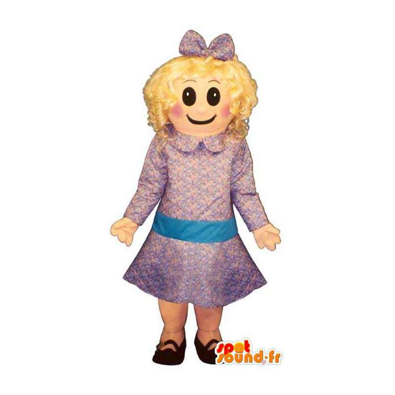 Mascot blond jente i lilla kjole - MASFR006708 - Maskoter gutter og jenter