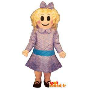 Mascot blond meisje in paarse jurk - MASFR006708 - Mascottes Boys and Girls