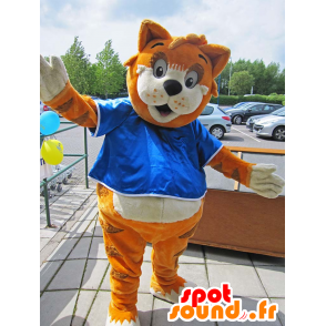 Mascotte de renard tigré, orange, marron et blanc - MASFR25029 - Destockage