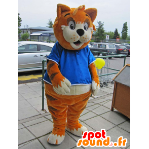 Mascotte de renard tigré, orange, marron et blanc - MASFR25029 - Destockage