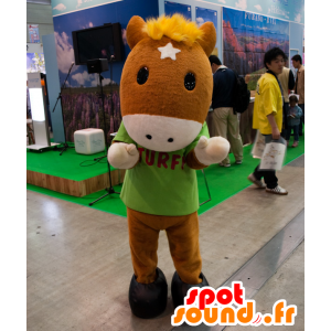 Mascot Turfy, brun med et føll gul manke - MASFR25030 - Yuru-Chara japanske Mascots