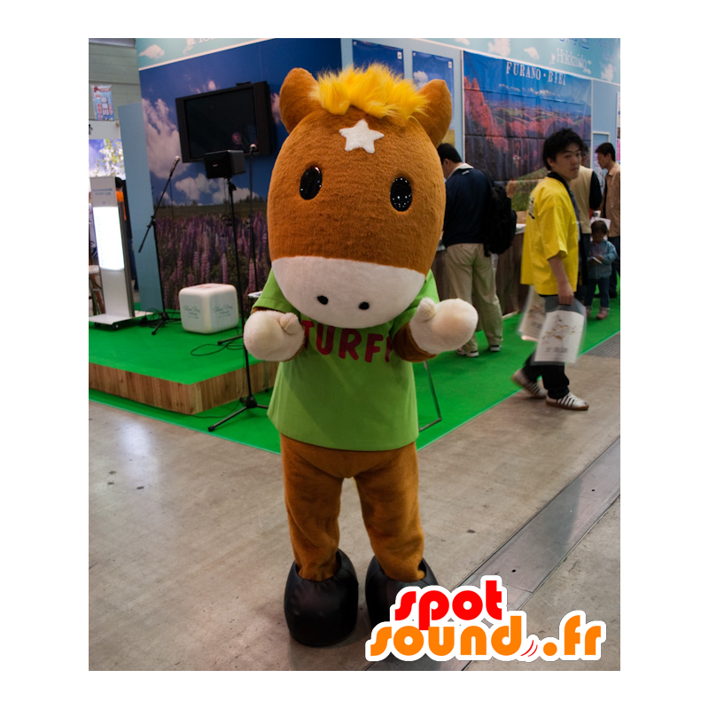 Mascot Turfy, ruskea varsa keltainen harja - MASFR25030 - Mascottes Yuru-Chara Japonaises