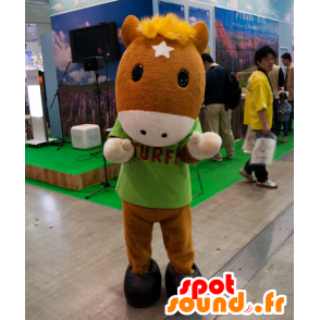 Mascotte de Turfy, poulain marron avec une crinière jaune - MASFR25030 - Mascottes Yuru-Chara Japonaises