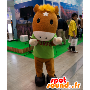 Mascot Turfoso, castanho com uma mane amarelo potro - MASFR25030 - Yuru-Chara Mascotes japoneses